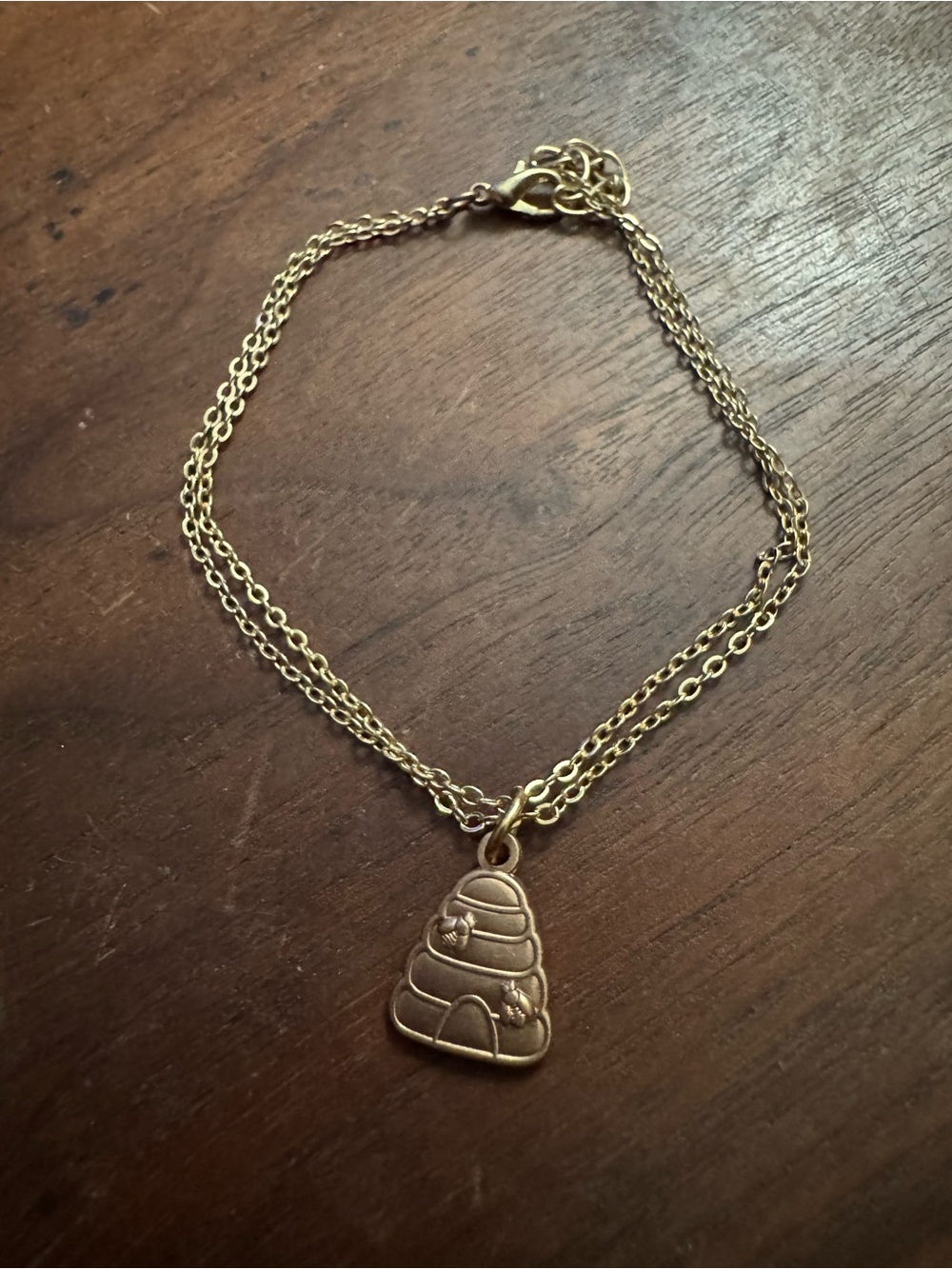 Gold Toned Double Strand Beehive Charm Bracelet